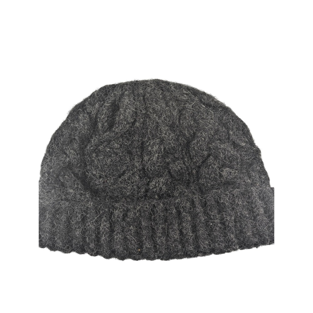 Aran Sweater Market Wool Cable Knit Fleece Lined Beanie Hat Charcoal Gray Irish